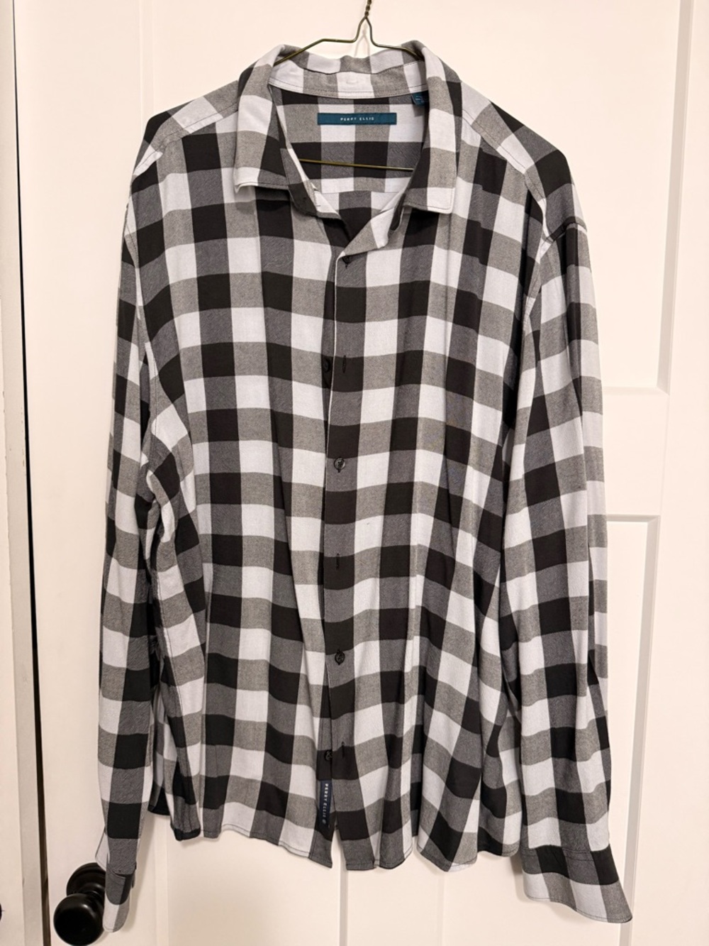 Perry Ellis Black and White Check Plaid Button-Down Shirt
